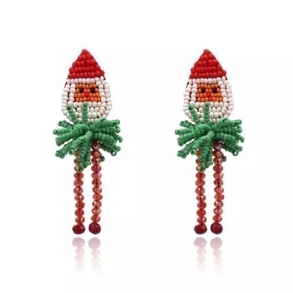 Beaded Santa Claus Christmas Earrings